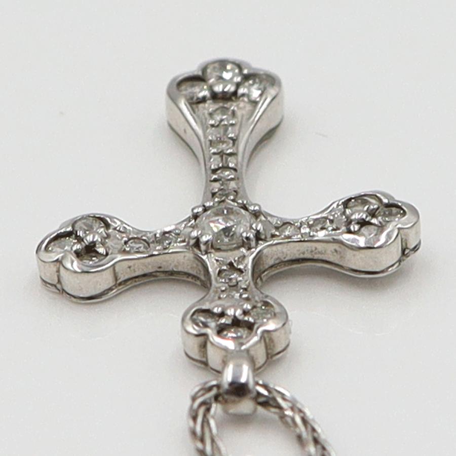 K18WGダイヤモンドクロスネックレス　D0.32ct　長さ約43cm　重量5.01ｇ(石の重量含む)　レディース（中古）