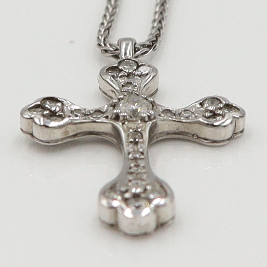 K18WGダイヤモンドクロスネックレス　D0.32ct　長さ約43cm　重量5.01ｇ(石の重量含む)　レディース（中古）