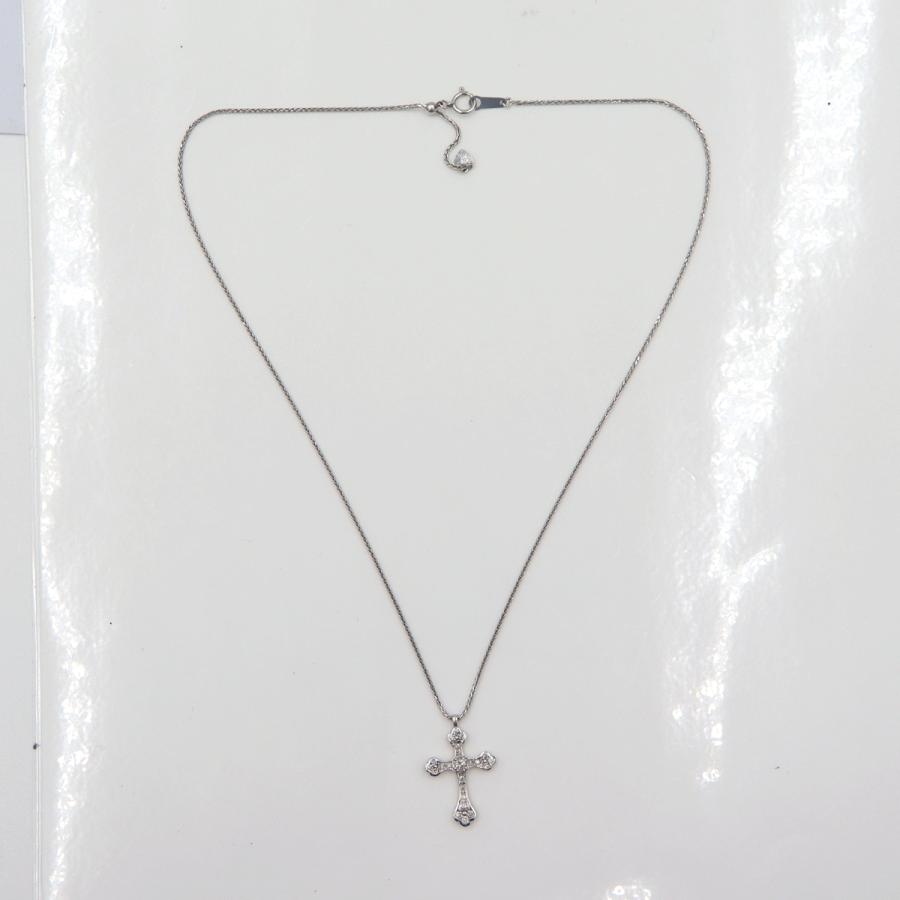 K18WGダイヤモンドクロスネックレス　D0.32ct　長さ約43cm　重量5.01ｇ(石の重量含む)　レディース（中古）