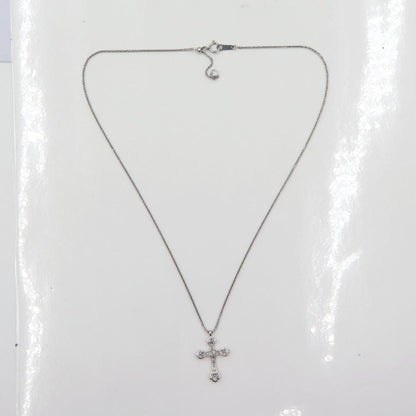 K18WGダイヤモンドクロスネックレス　D0.32ct　長さ約43cm　重量5.01ｇ(石の重量含む)　レディース（中古）