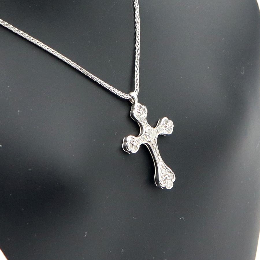 K18WGダイヤモンドクロスネックレス　D0.32ct　長さ約43cm　重量5.01ｇ(石の重量含む)　レディース（中古）