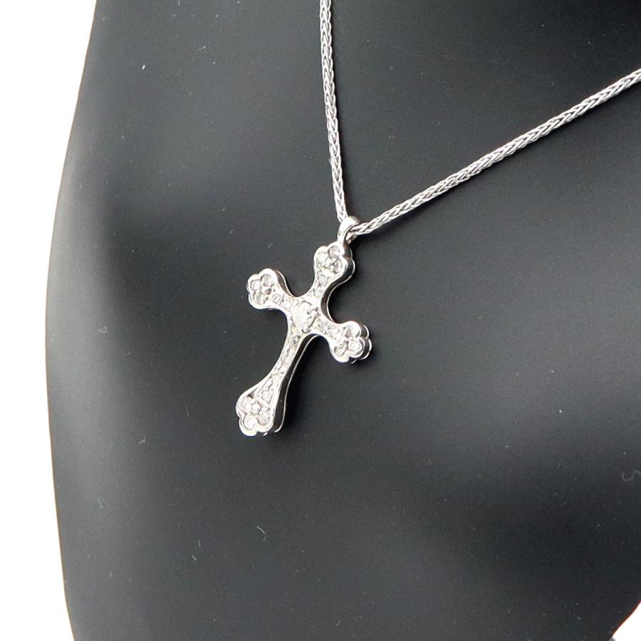 K18WGダイヤモンドクロスネックレス　D0.32ct　長さ約43cm　重量5.01ｇ(石の重量含む)　レディース（中古）