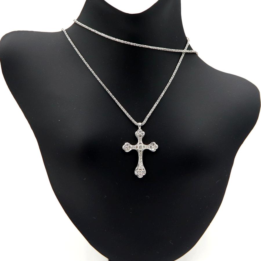 K18WGダイヤモンドクロスネックレス　D0.32ct　長さ約43cm　重量5.01ｇ(石の重量含む)　レディース（中古）