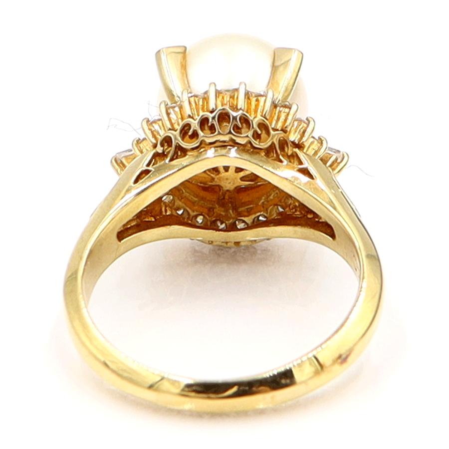 K18パールダイヤモンドリング　P9mm　D0.30ct　リングサイズ10号　重量6.25ｇ(石の重量含む)（中古）