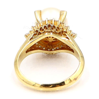 K18パールダイヤモンドリング　P9mm　D0.30ct　リングサイズ10号　重量6.25ｇ(石の重量含む)（中古）