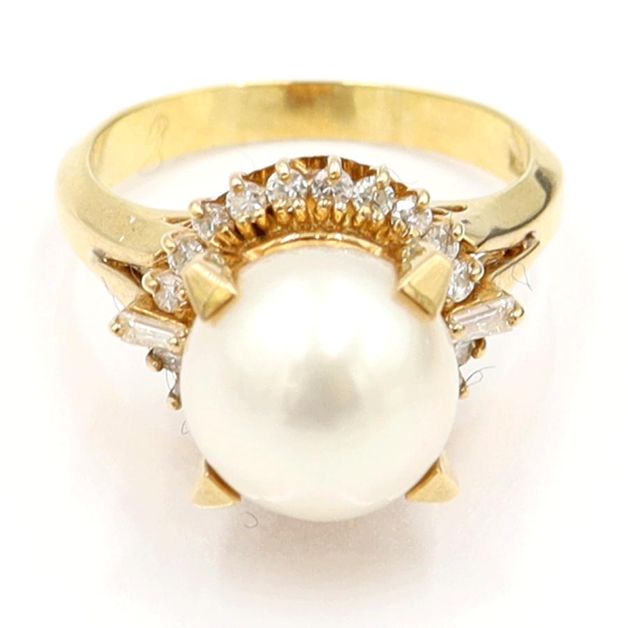 K18パールダイヤモンドリング　P9mm　D0.30ct　リングサイズ10号　重量6.25ｇ(石の重量含む)（中古）