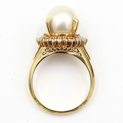 K18パールダイヤモンドリング　P9mm　D0.30ct　リングサイズ10号　重量6.25ｇ(石の重量含む)（中古）