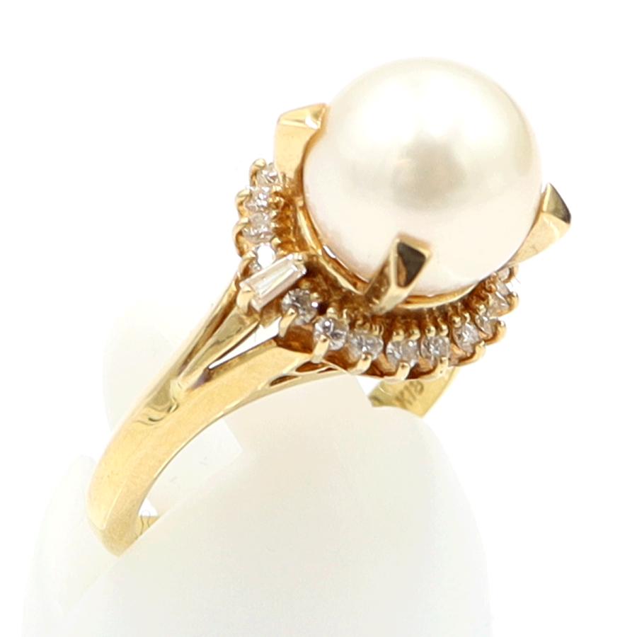 K18パールダイヤモンドリング　P9mm　D0.30ct　リングサイズ10号　重量6.25ｇ(石の重量含む)（中古）