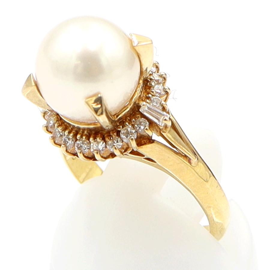 K18パールダイヤモンドリング　P9mm　D0.30ct　リングサイズ10号　重量6.25ｇ(石の重量含む)（中古）