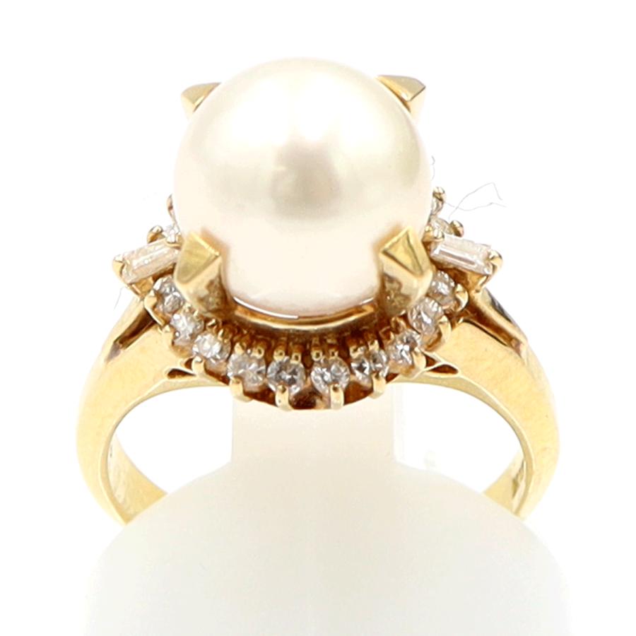 K18パールダイヤモンドリング　P9mm　D0.30ct　リングサイズ10号　重量6.25ｇ(石の重量含む)（中古）