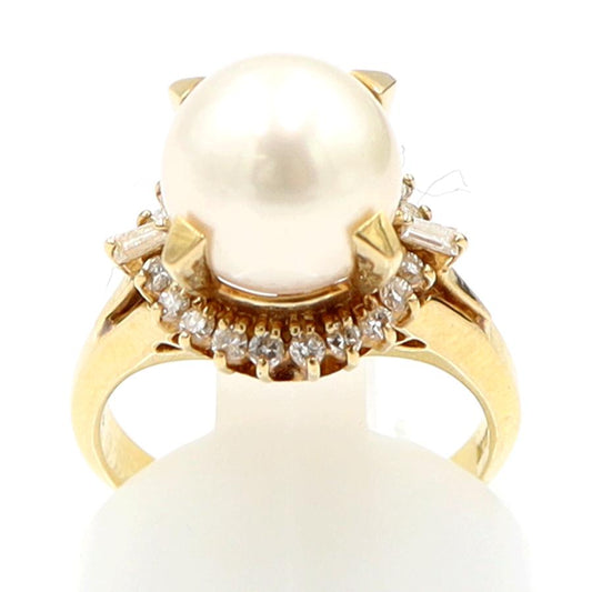 K18パールダイヤモンドリング　P9mm　D0.30ct　リングサイズ10号　重量6.25ｇ(石の重量含む)（中古）