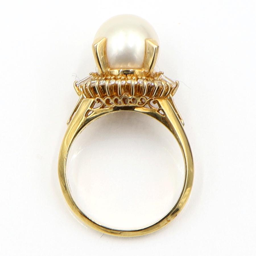 K18パールダイヤモンドリング　P9mm　D0.30ct　リングサイズ10号　重量6.25ｇ(石の重量含む)（中古）