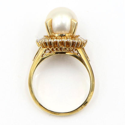 K18パールダイヤモンドリング　P9mm　D0.30ct　リングサイズ10号　重量6.25ｇ(石の重量含む)（中古）