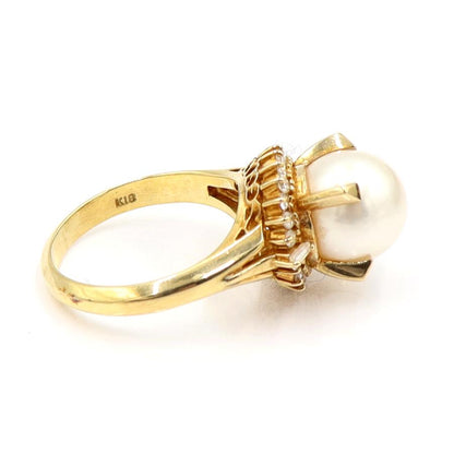 K18パールダイヤモンドリング　P9mm　D0.30ct　リングサイズ10号　重量6.25ｇ(石の重量含む)（中古）