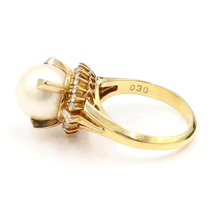 K18パールダイヤモンドリング　P9mm　D0.30ct　リングサイズ10号　重量6.25ｇ(石の重量含む)（中古）