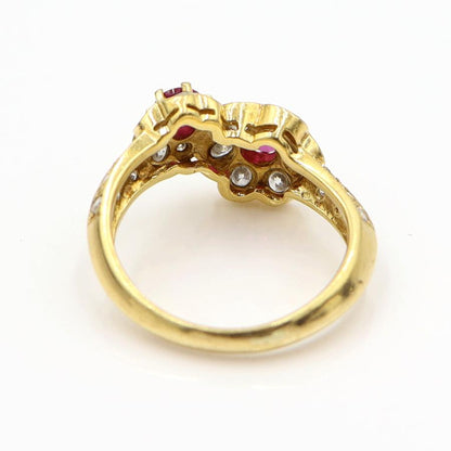 K18ルビーダイヤリング「フラワー」　R0.60ct　D1.00ct　サイズ11号　重量4.75ｇ(石の重量含む)　レディース(中古)