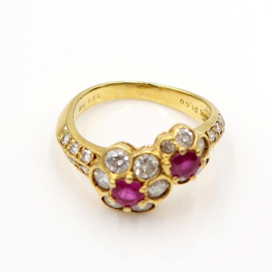 K18ルビーダイヤリング「フラワー」　R0.60ct　D1.00ct　サイズ11号　重量4.75ｇ(石の重量含む)　レディース(中古)