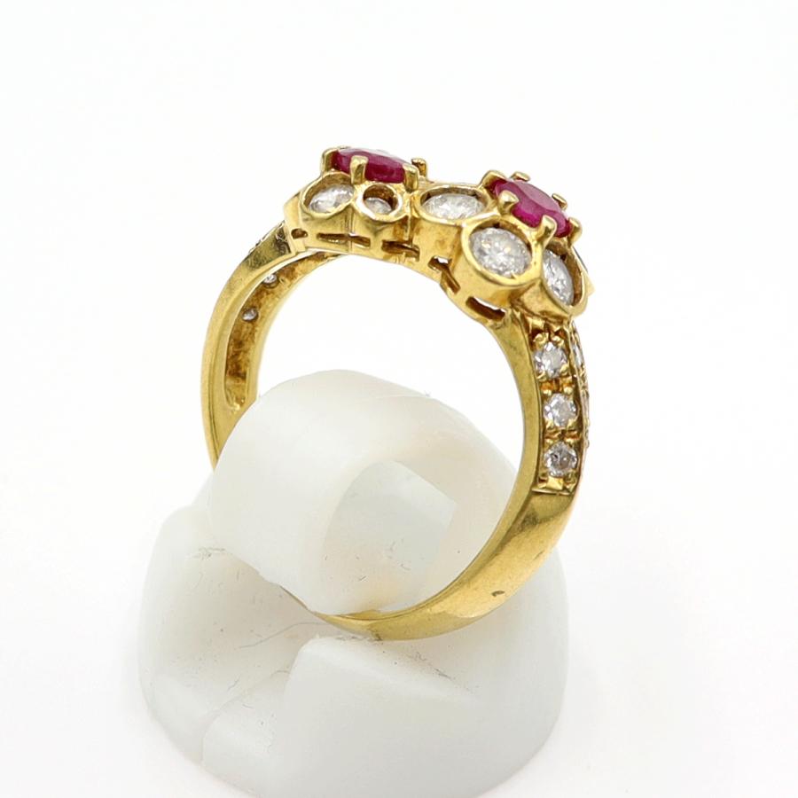 K18ルビーダイヤリング「フラワー」　R0.60ct　D1.00ct　サイズ11号　重量4.75ｇ(石の重量含む)　レディース(中古)