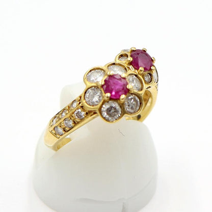 K18ルビーダイヤリング「フラワー」　R0.60ct　D1.00ct　サイズ11号　重量4.75ｇ(石の重量含む)　レディース(中古)