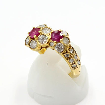 K18ルビーダイヤリング「フラワー」　R0.60ct　D1.00ct　サイズ11号　重量4.75ｇ(石の重量含む)　レディース(中古)