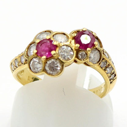 K18ルビーダイヤリング「フラワー」　R0.60ct　D1.00ct　サイズ11号　重量4.75ｇ(石の重量含む)　レディース(中古)