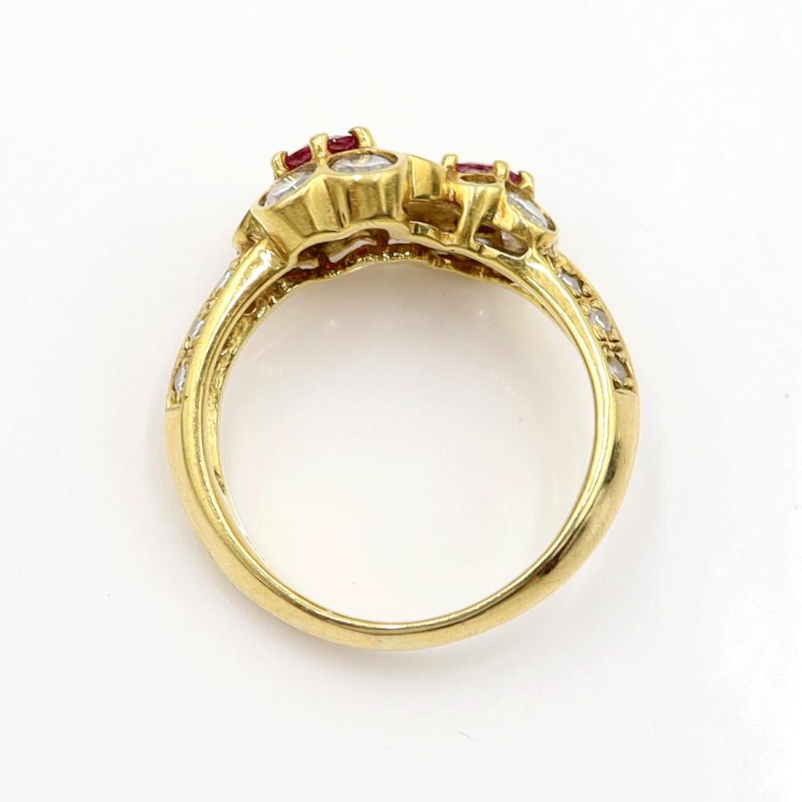 K18ルビーダイヤリング「フラワー」　R0.60ct　D1.00ct　サイズ11号　重量4.75ｇ(石の重量含む)　レディース(中古)