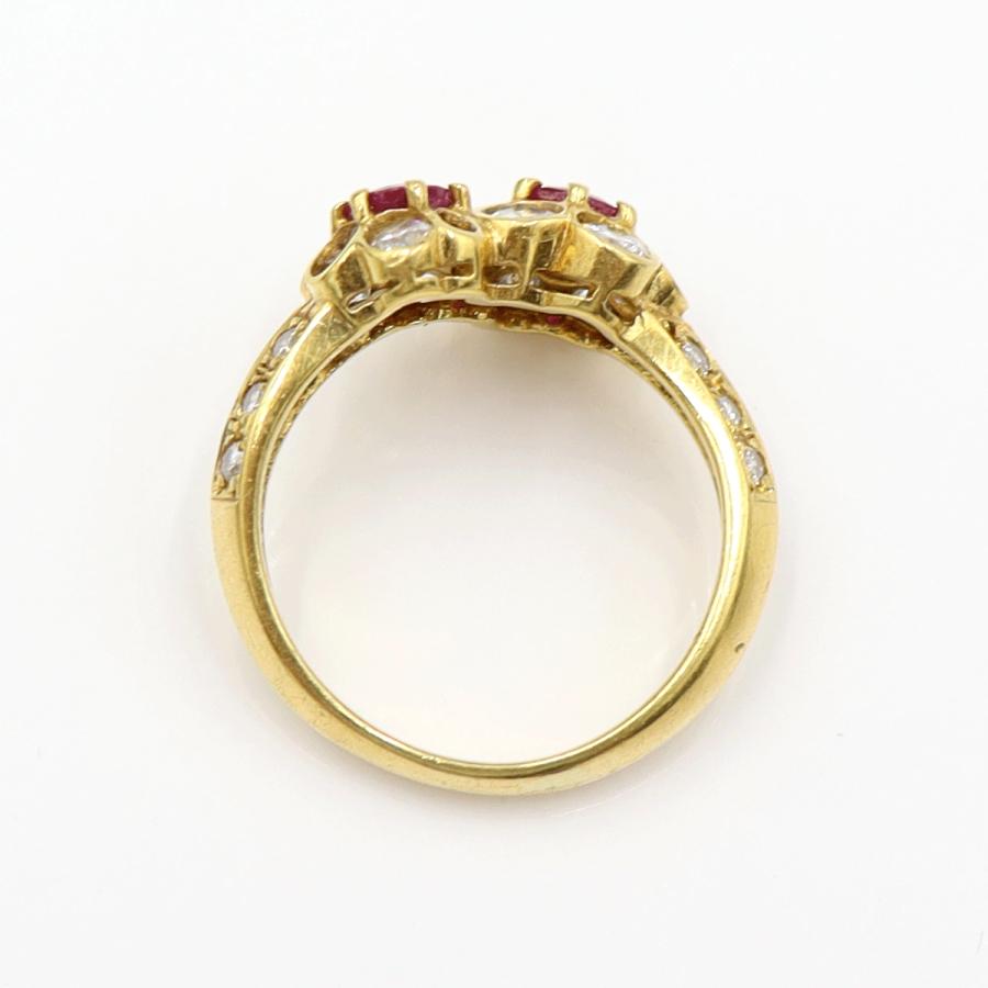 K18ルビーダイヤリング「フラワー」　R0.60ct　D1.00ct　サイズ11号　重量4.75ｇ(石の重量含む)　レディース(中古)