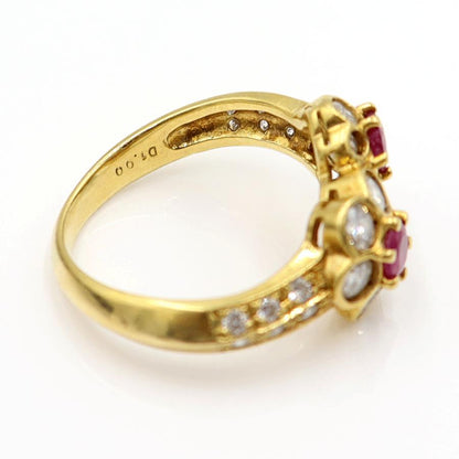 K18ルビーダイヤリング「フラワー」　R0.60ct　D1.00ct　サイズ11号　重量4.75ｇ(石の重量含む)　レディース(中古)