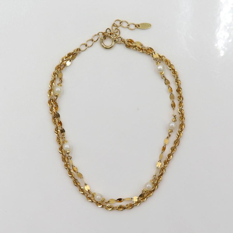 K18パールブレスレット　2連ブレスレット　長さ18cm　重量1.70ｇ（中古）