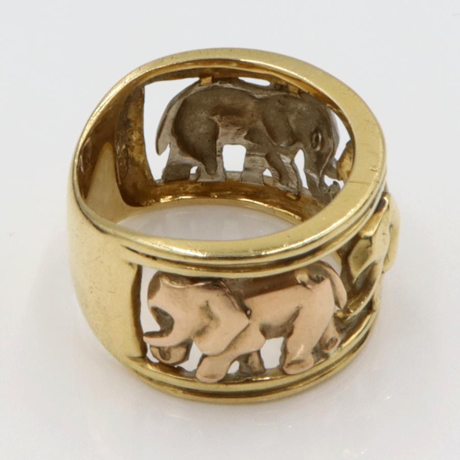 K18/Pt900デザインリング　スリーカラー　「ゾウ」　リングサイズ12号　重量9.39ｇ　 レディース(中古)
