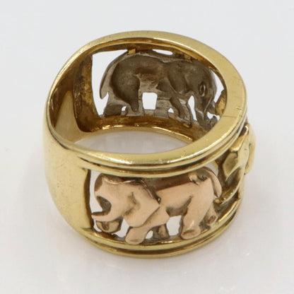 K18/Pt900デザインリング　スリーカラー　「ゾウ」　リングサイズ12号　重量9.39ｇ　 レディース(中古)