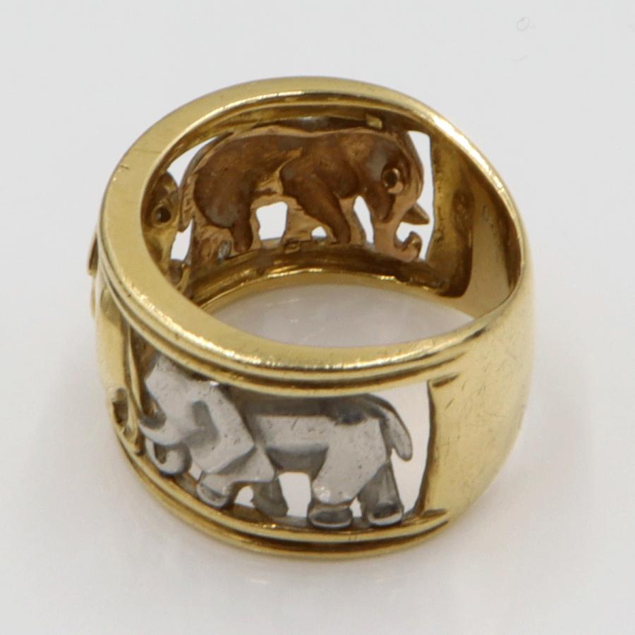 K18/Pt900デザインリング　スリーカラー　「ゾウ」　リングサイズ12号　重量9.39ｇ　 レディース(中古)