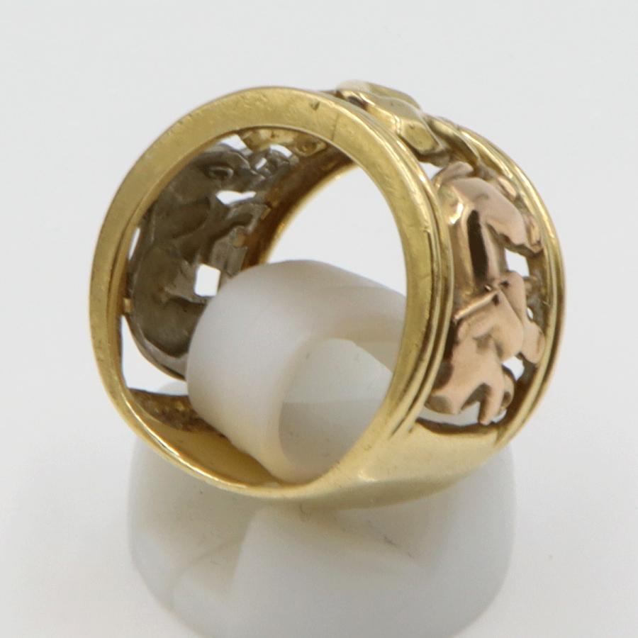 K18/Pt900デザインリング　スリーカラー　「ゾウ」　リングサイズ12号　重量9.39ｇ　 レディース(中古)