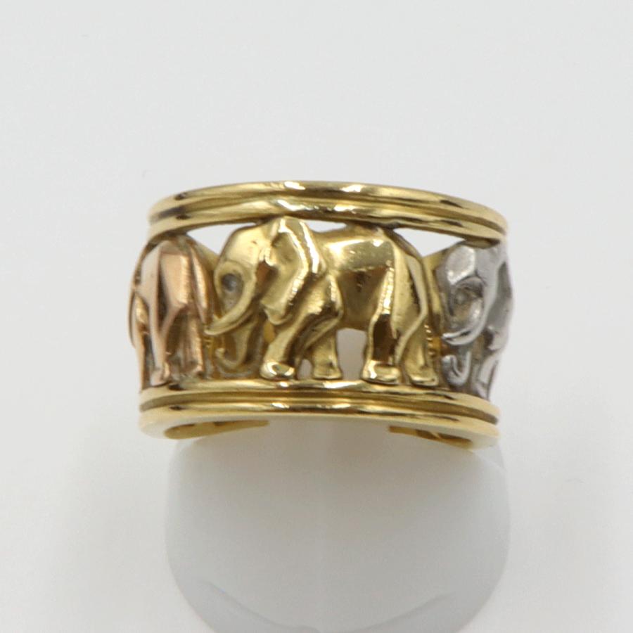K18/Pt900デザインリング　スリーカラー　「ゾウ」　リングサイズ12号　重量9.39ｇ　 レディース(中古)