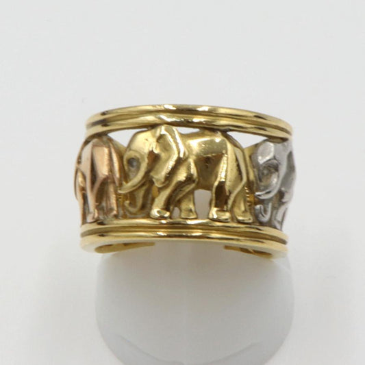 K18/Pt900デザインリング　スリーカラー　「ゾウ」　リングサイズ12号　重量9.39ｇ　 レディース(中古)
