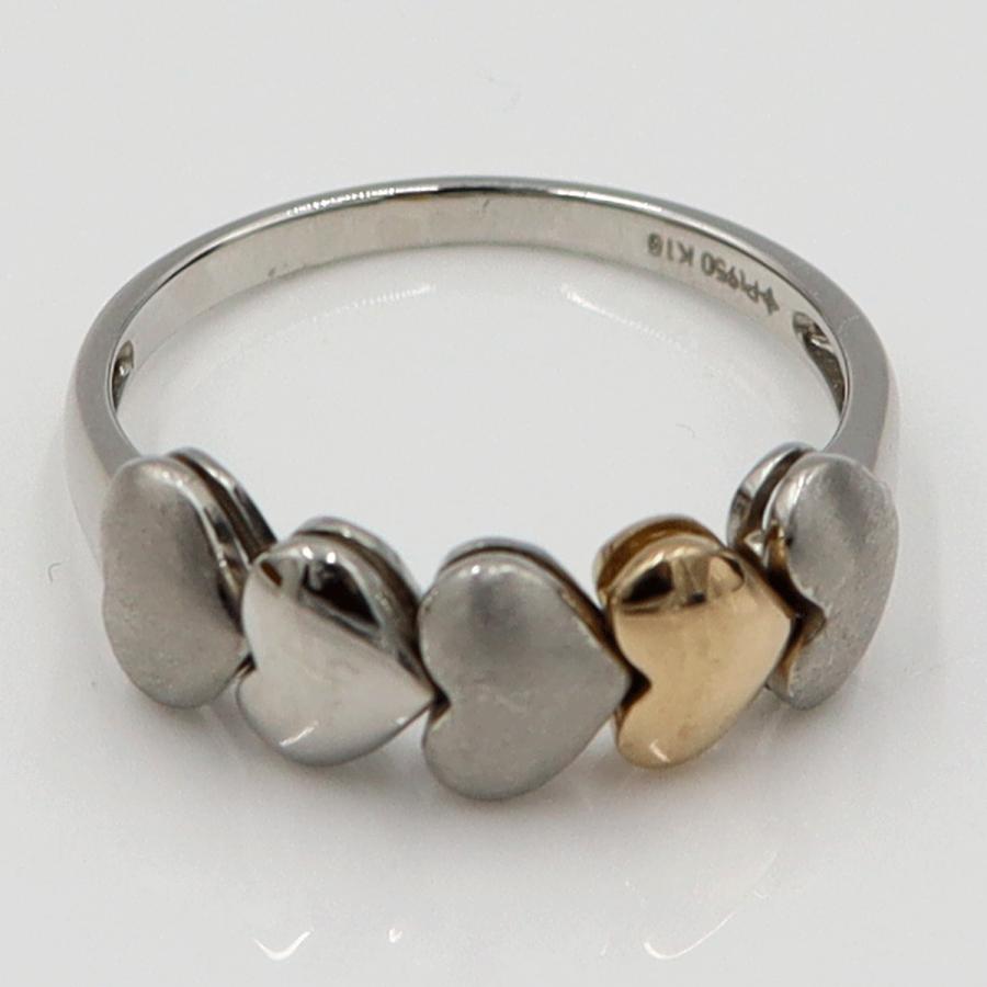 Pt950/K18デザインリング「ハート」　リングサイズ19号　重量4.90ｇ　レディース（中古）