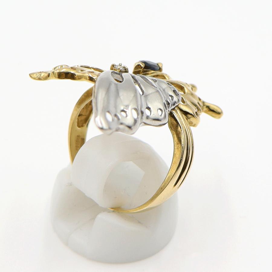 K18/Pt900サファイアリング「蝶々」 サイズ16号　重量6.97ｇ(石の重量含む)(中古)