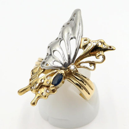 K18/Pt900サファイアリング「蝶々」 サイズ16号　重量6.97ｇ(石の重量含む)(中古)