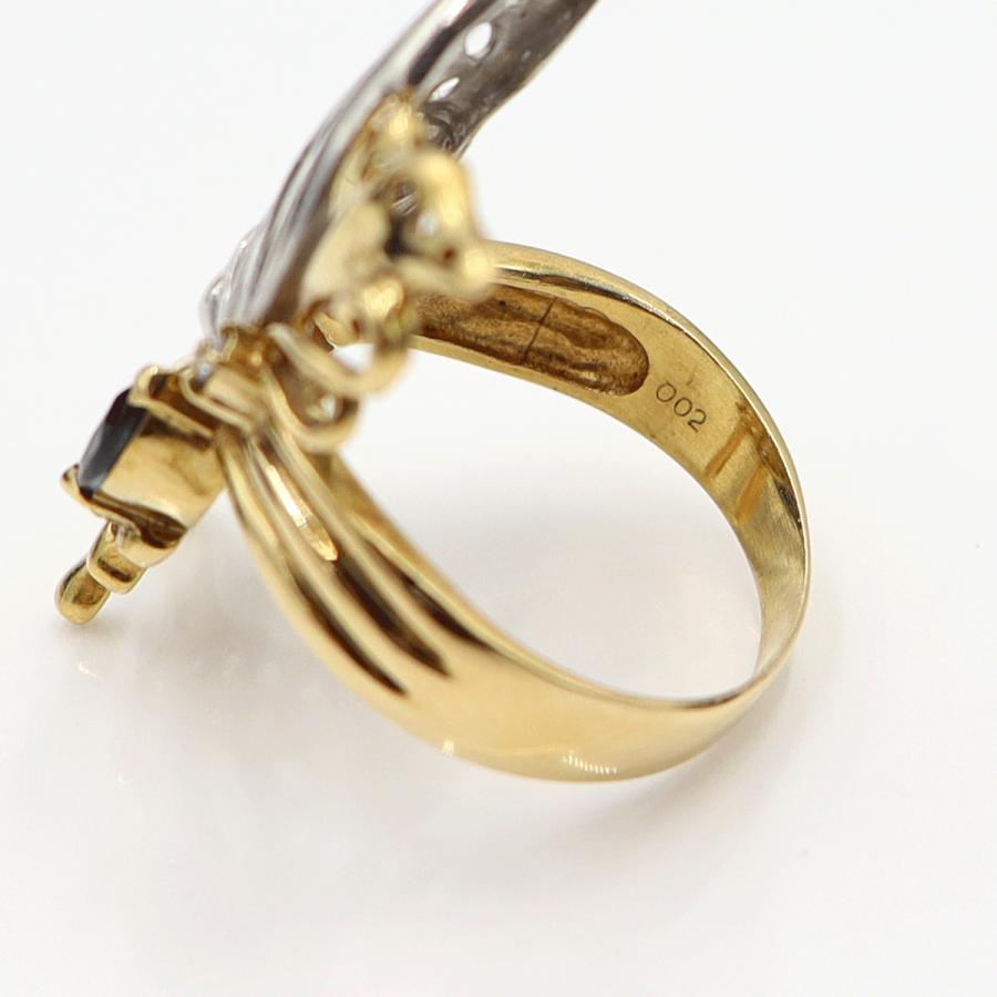 K18/Pt900サファイアリング「蝶々」 サイズ16号　重量6.97ｇ(石の重量含む)(中古)