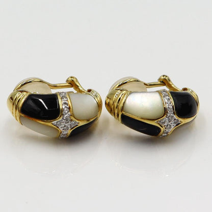 K18オニキス/白蝶貝ダイヤモンドピアス　D0.11ct　D0.11ct　重量14.32ｇ(両耳合計・石の重量含む)（中古）