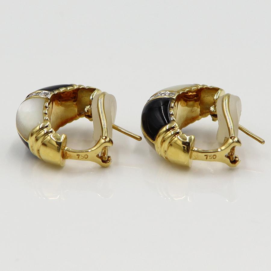 K18オニキス/白蝶貝ダイヤモンドピアス　D0.11ct　D0.11ct　重量14.32ｇ(両耳合計・石の重量含む)（中古）