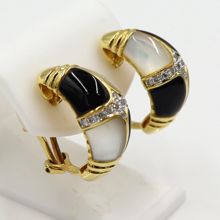 K18オニキス/白蝶貝ダイヤモンドピアス　D0.11ct　D0.11ct　重量14.32ｇ(両耳合計・石の重量含む)（中古）