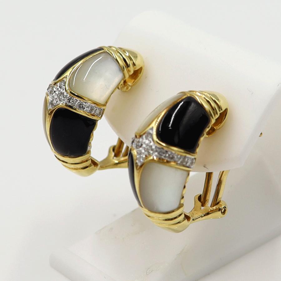 K18オニキス/白蝶貝ダイヤモンドピアス　D0.11ct　D0.11ct　重量14.32ｇ(両耳合計・石の重量含む)（中古）