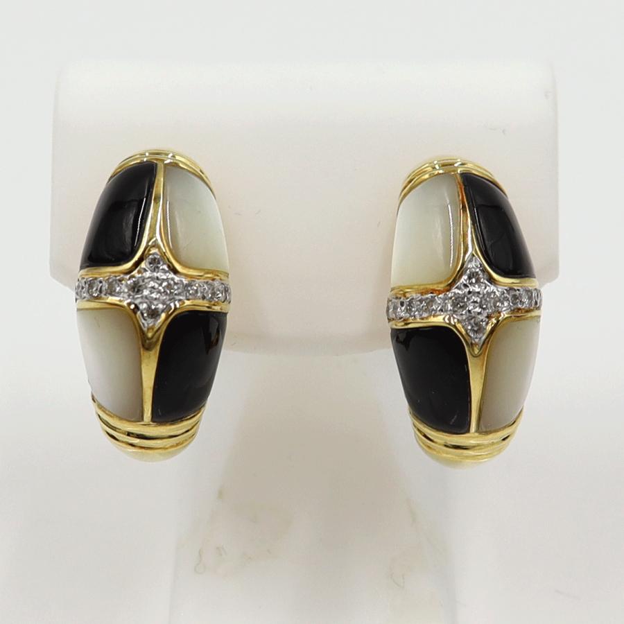 K18オニキス/白蝶貝ダイヤモンドピアス　D0.11ct　D0.11ct　重量14.32ｇ(両耳合計・石の重量含む)（中古）