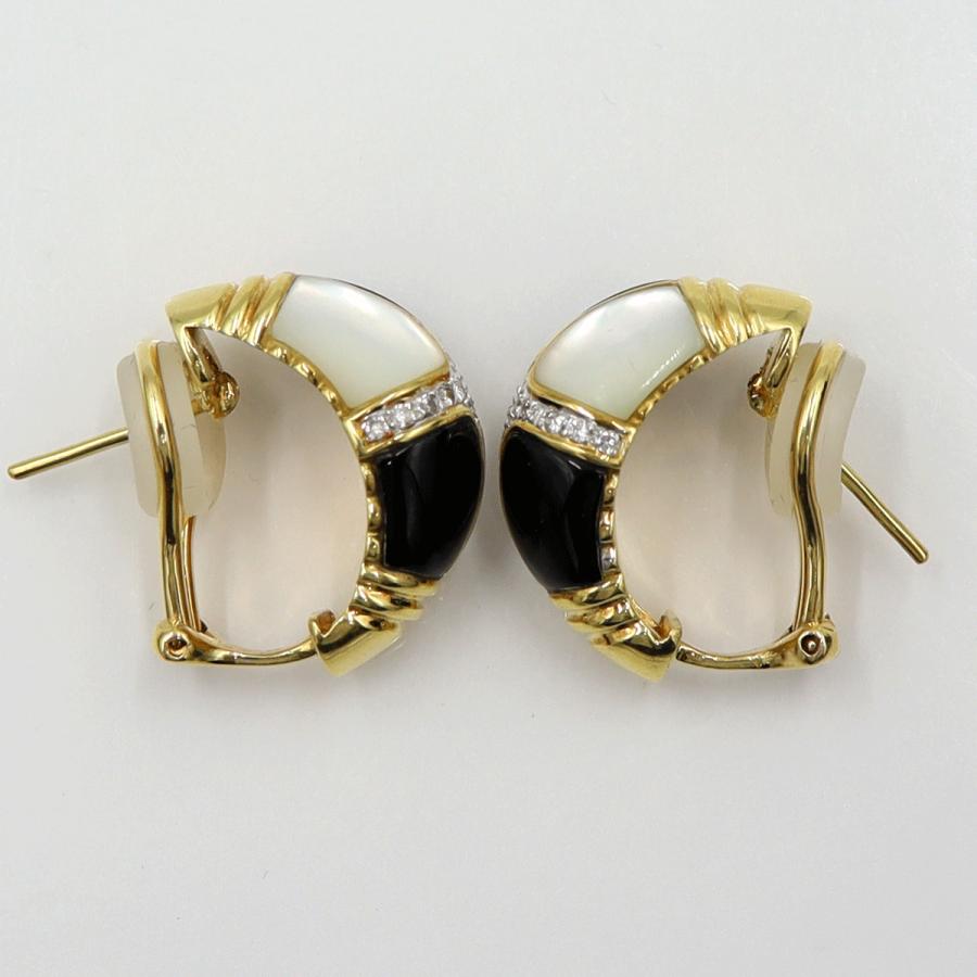 K18オニキス/白蝶貝ダイヤモンドピアス　D0.11ct　D0.11ct　重量14.32ｇ(両耳合計・石の重量含む)（中古）