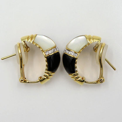 K18オニキス/白蝶貝ダイヤモンドピアス　D0.11ct　D0.11ct　重量14.32ｇ(両耳合計・石の重量含む)（中古）