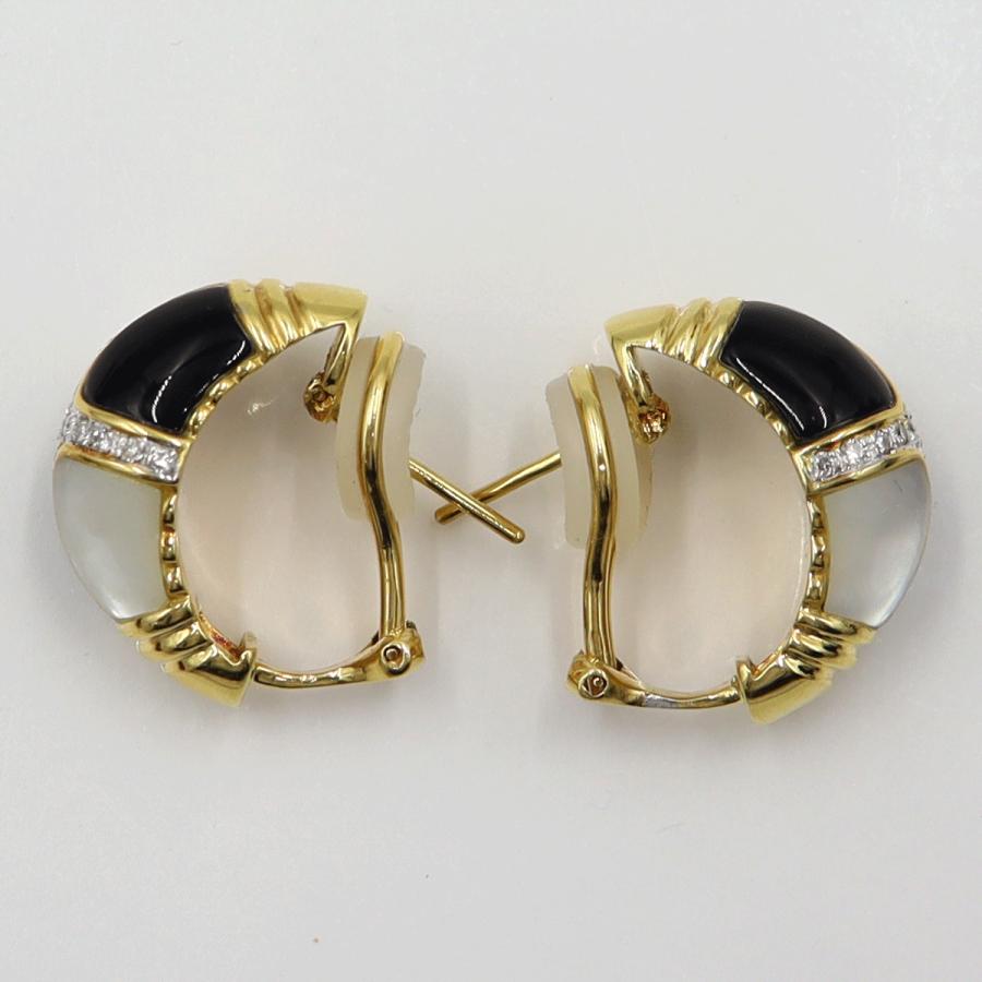 K18オニキス/白蝶貝ダイヤモンドピアス　D0.11ct　D0.11ct　重量14.32ｇ(両耳合計・石の重量含む)（中古）