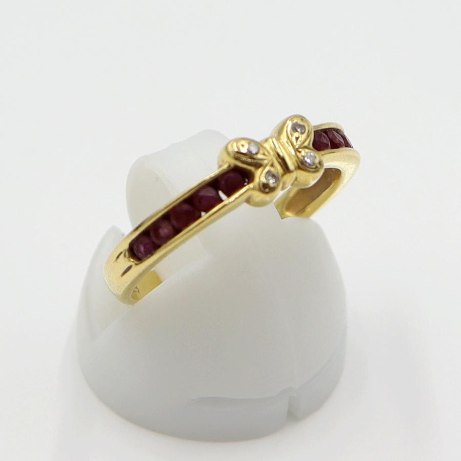 K18ルビーダイヤリング「蝶々」　D0.02ct　サイズ14号　重量2.94ｇ(石の重量含む)　レディース (中古)