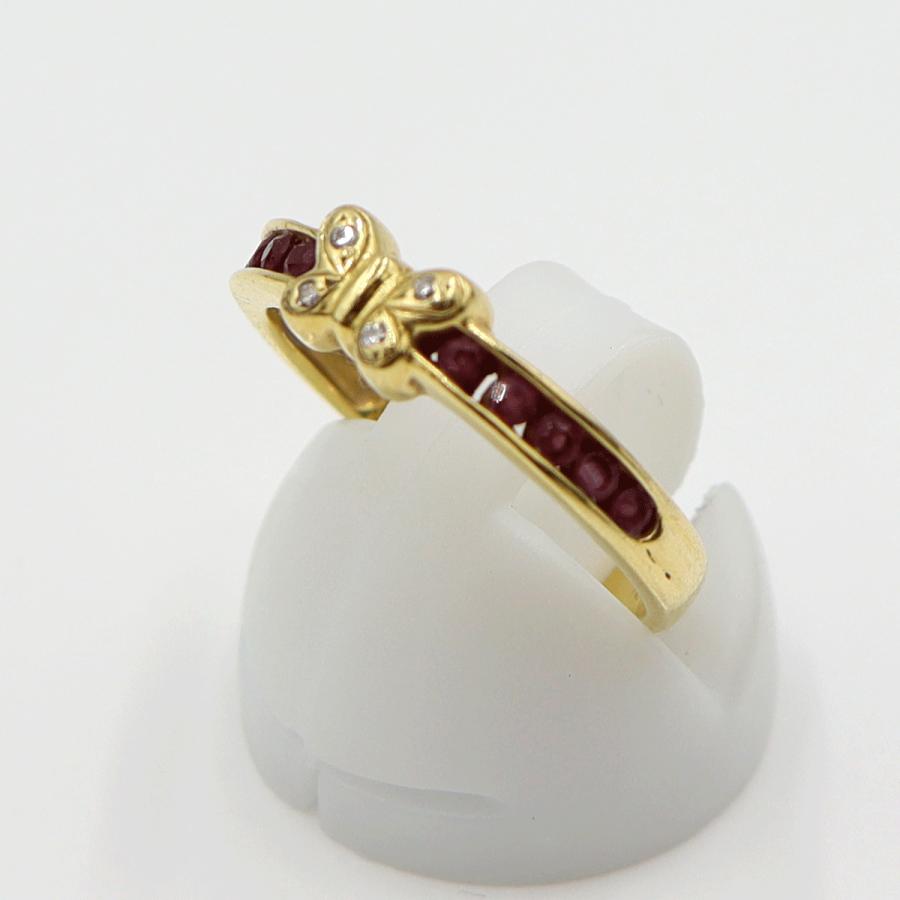 K18ルビーダイヤリング「蝶々」　D0.02ct　サイズ14号　重量2.94ｇ(石の重量含む)　レディース (中古)
