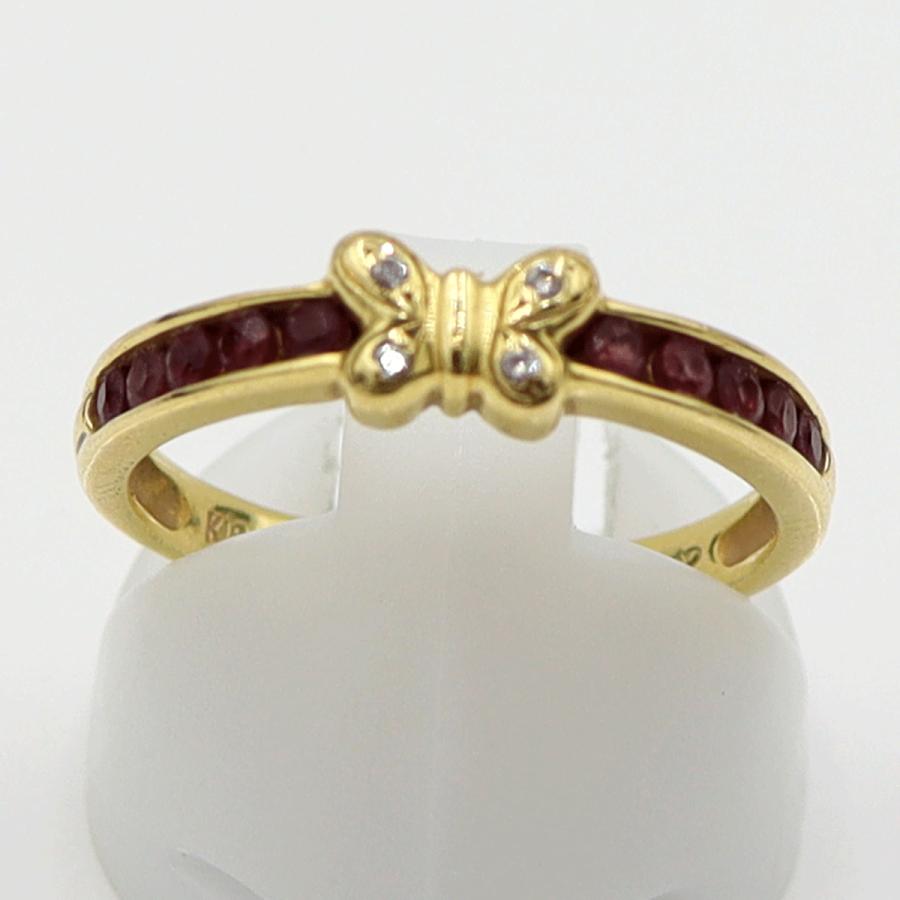 K18ルビーダイヤリング「蝶々」　D0.02ct　サイズ14号　重量2.94ｇ(石の重量含む)　レディース (中古)